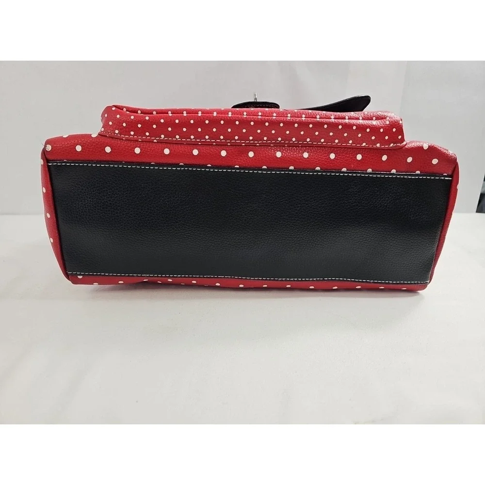Disney Parks Minnie Mouse Handbag Purse Satchel Red Polka Dots Faux Leather -EUC